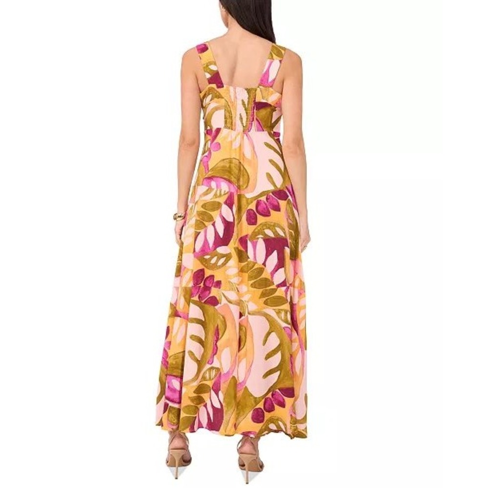 Vince Camuto Square Neck Smocked-Back Sleeveless Maxi Sundress XL Tropical Dress - Picture 3 of 11